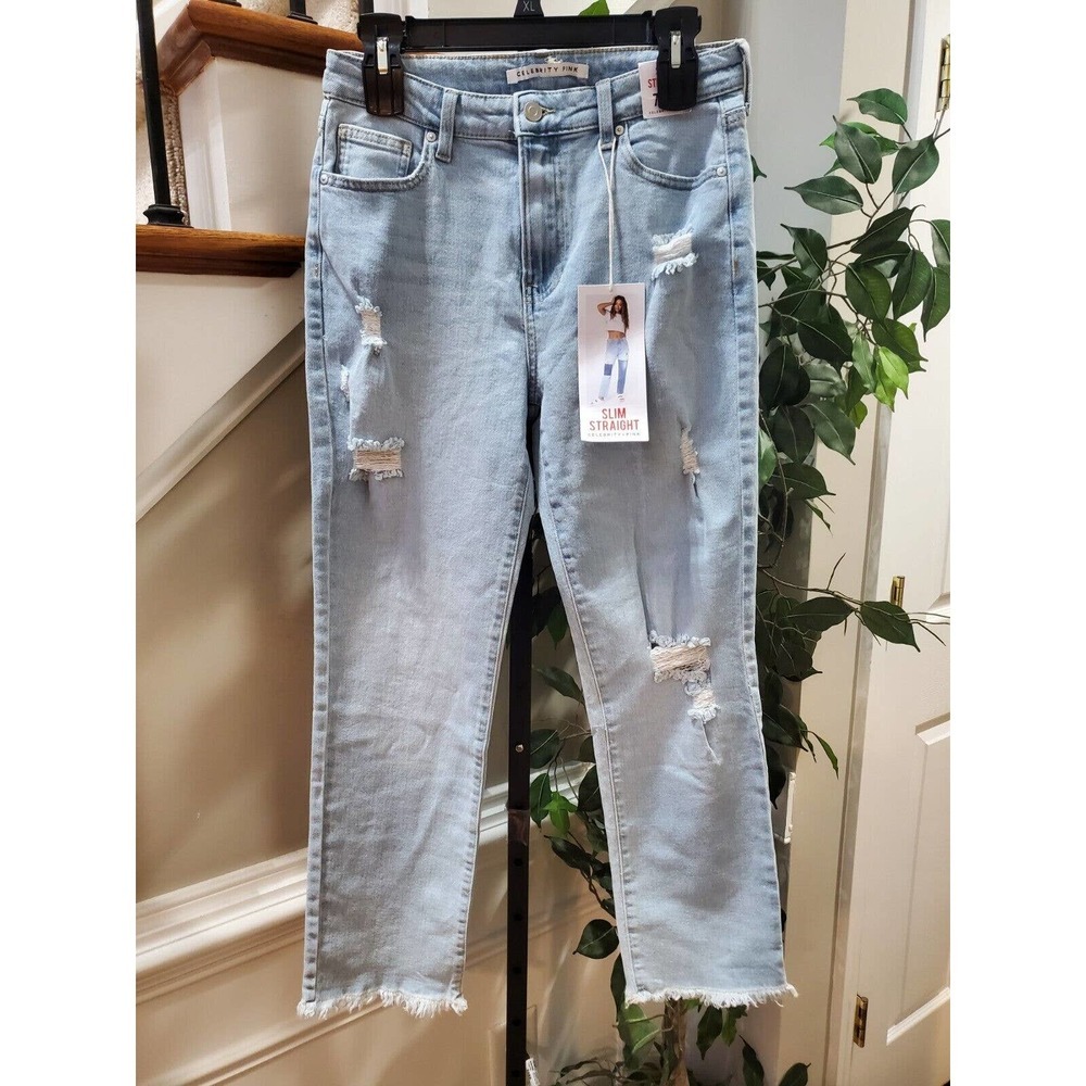 Celebrity Pink Women Blue Denim High Rise Cotton Slim Straight Jeans Size‎ 7/28